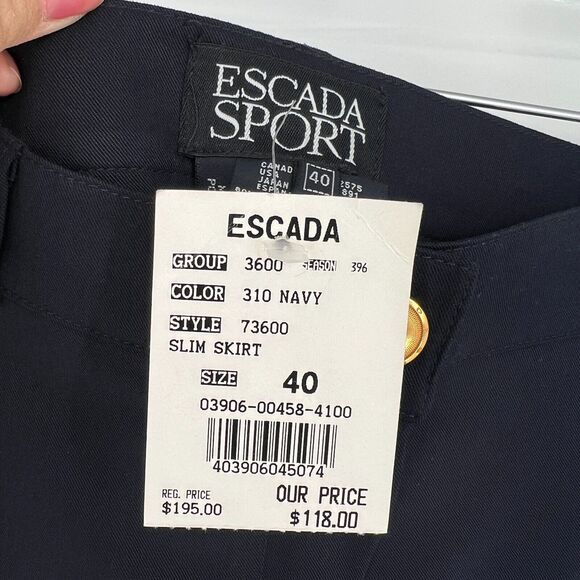Escada Sport Skirt Womens 40 Navy Blue Pencil Skirt Academia Wool Blend Office - Picture 4 of 6